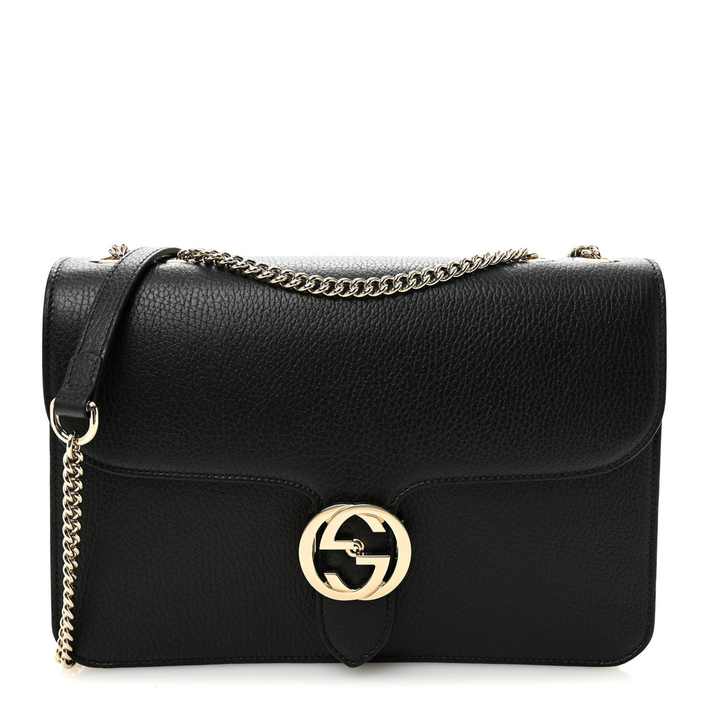 Gucci Dollar Calfskin Interlocking G Shoulder Bag Black