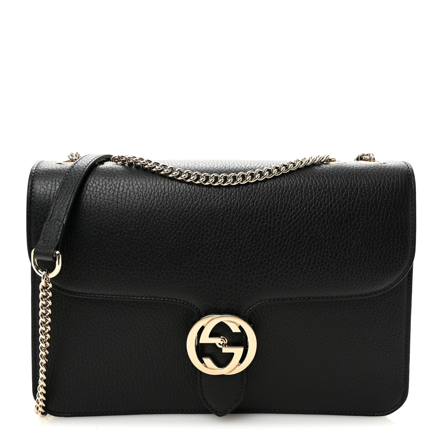 Gucci Dollar Calfskin Interlocking G Shoulder Bag Black
