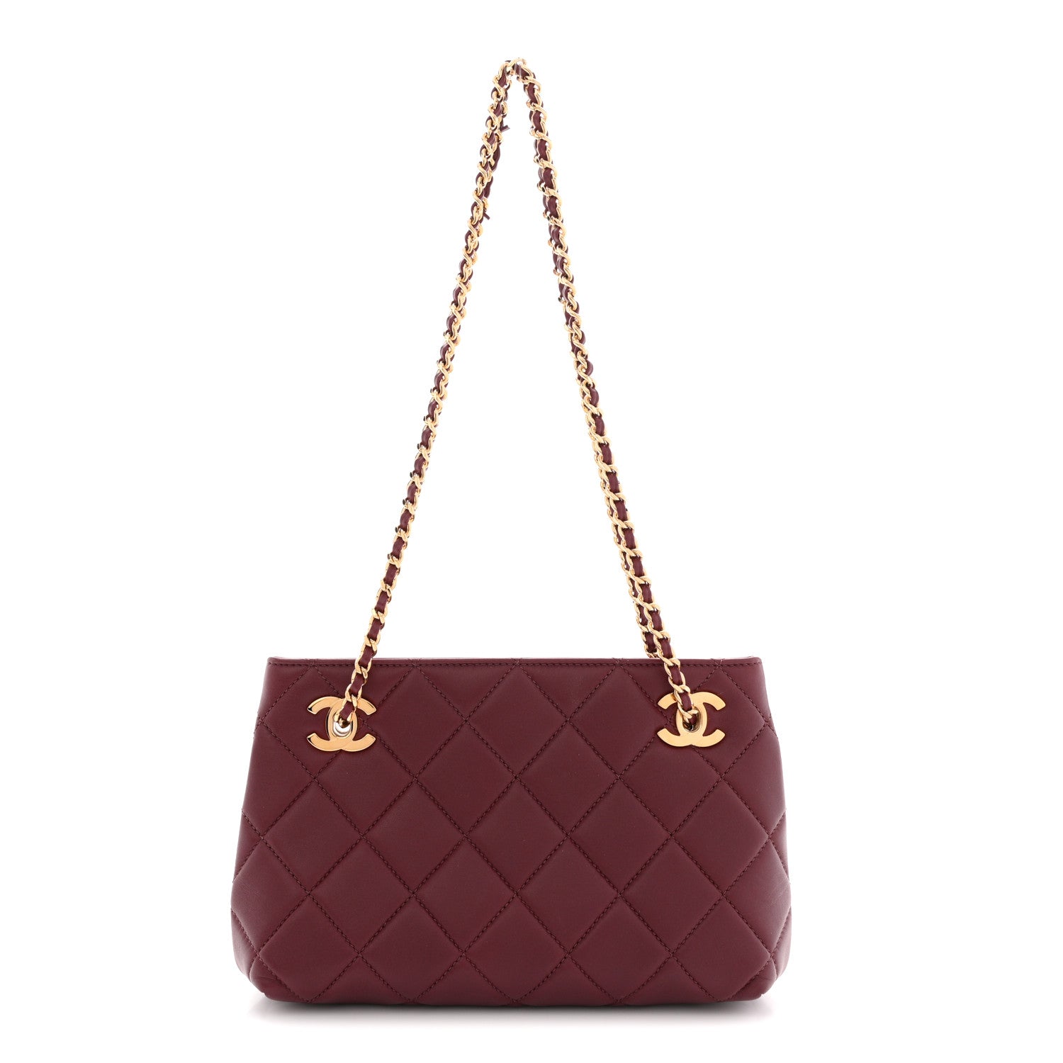 Chanel Lambskin Quilted Small Eyes On You Shopping Bag Dark Burgundy