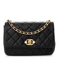 Chanel Glazed Calfskin Quilted Pearl Side Flap Black