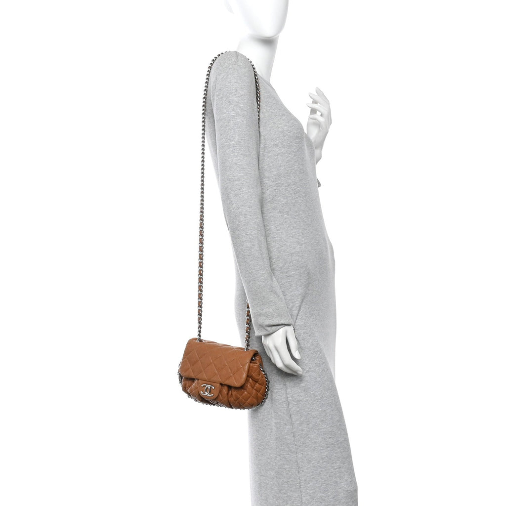Chanel Washed Lambskin Mini Chain Around Messenger Brown