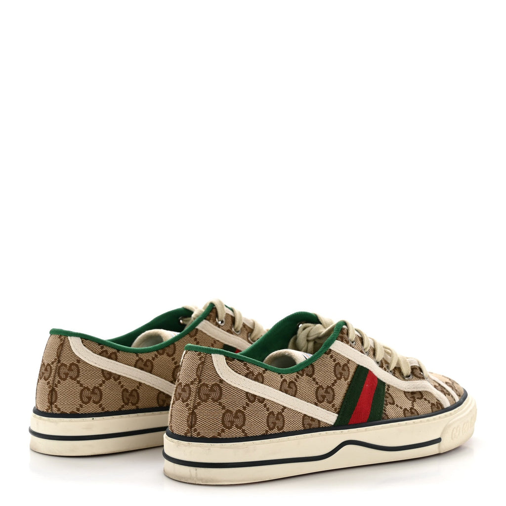 Gucci GG Monogram Web Womens 1977 Tennis Sneakers 40 Beige Ebony Mystic White