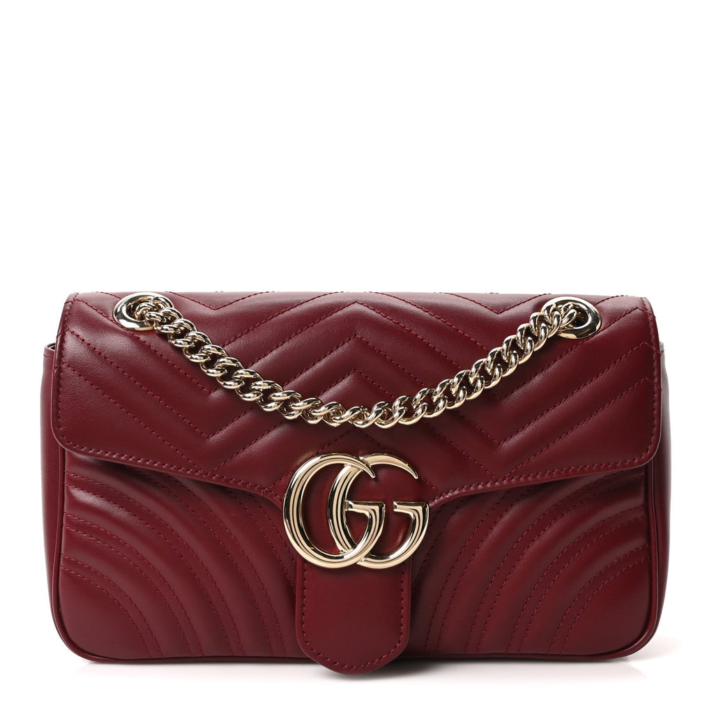 Gucci Calfskin Matelasse Small GG Marmont Shoulder Bag Ancora Red