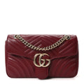 Gucci Calfskin Matelasse Small GG Marmont Shoulder Bag Ancora Red