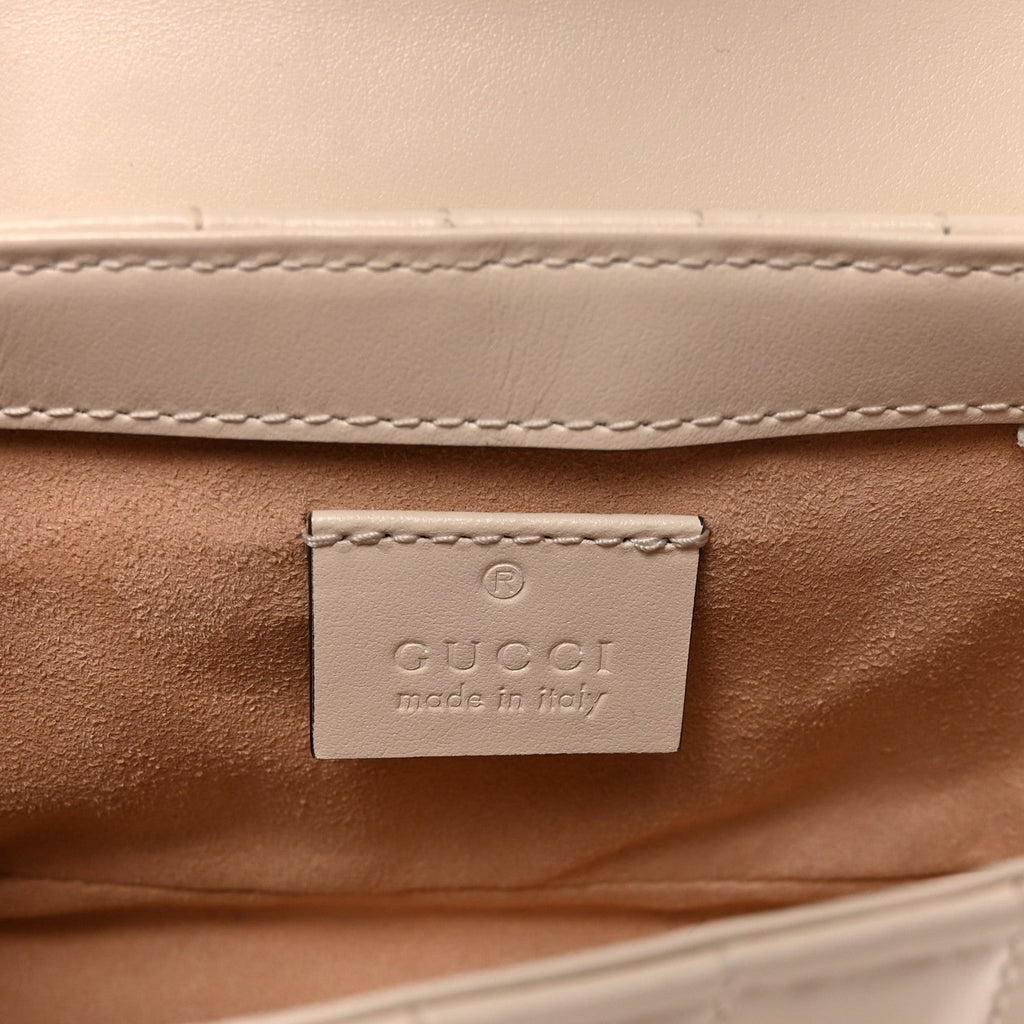 Gucci Calfskin Matelasse Aria Super Mini GG Marmont Shoulder Bag Mystic White