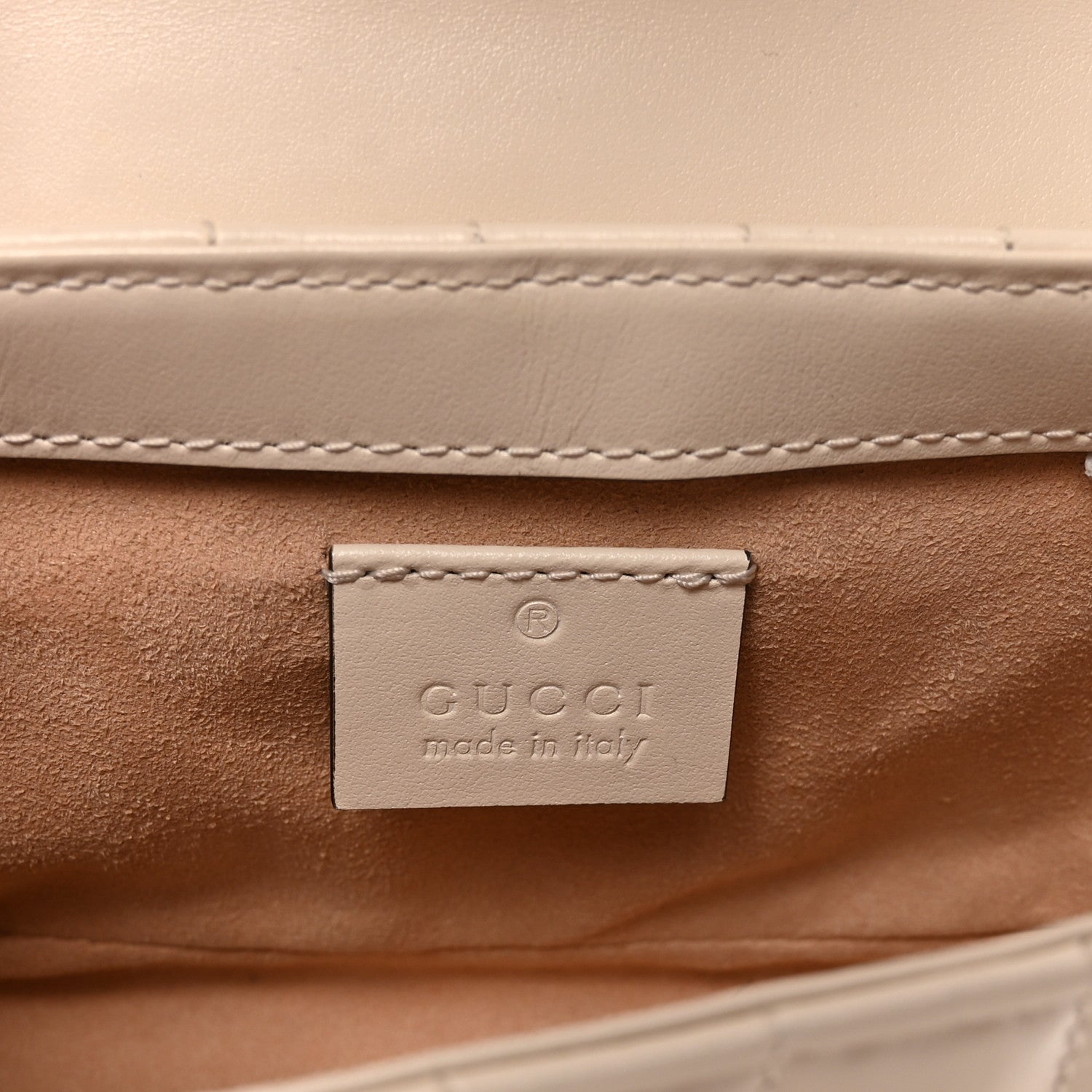 Gucci Calfskin Matelasse Aria Super Mini GG Marmont Shoulder Bag Mystic White