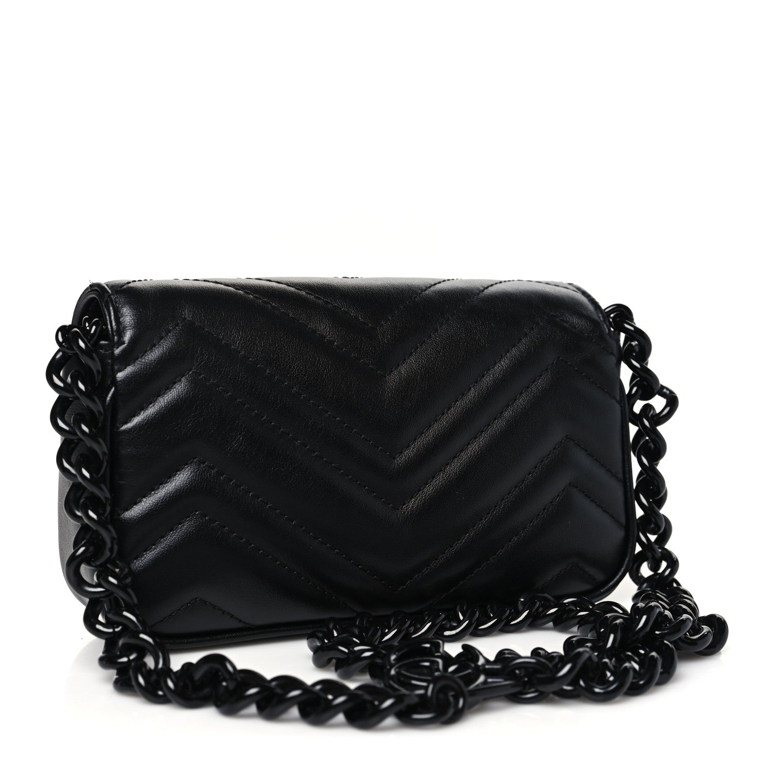 Gucci Calfskin Matelasse Monochrome GG Marmont Chain Belt Bag Black