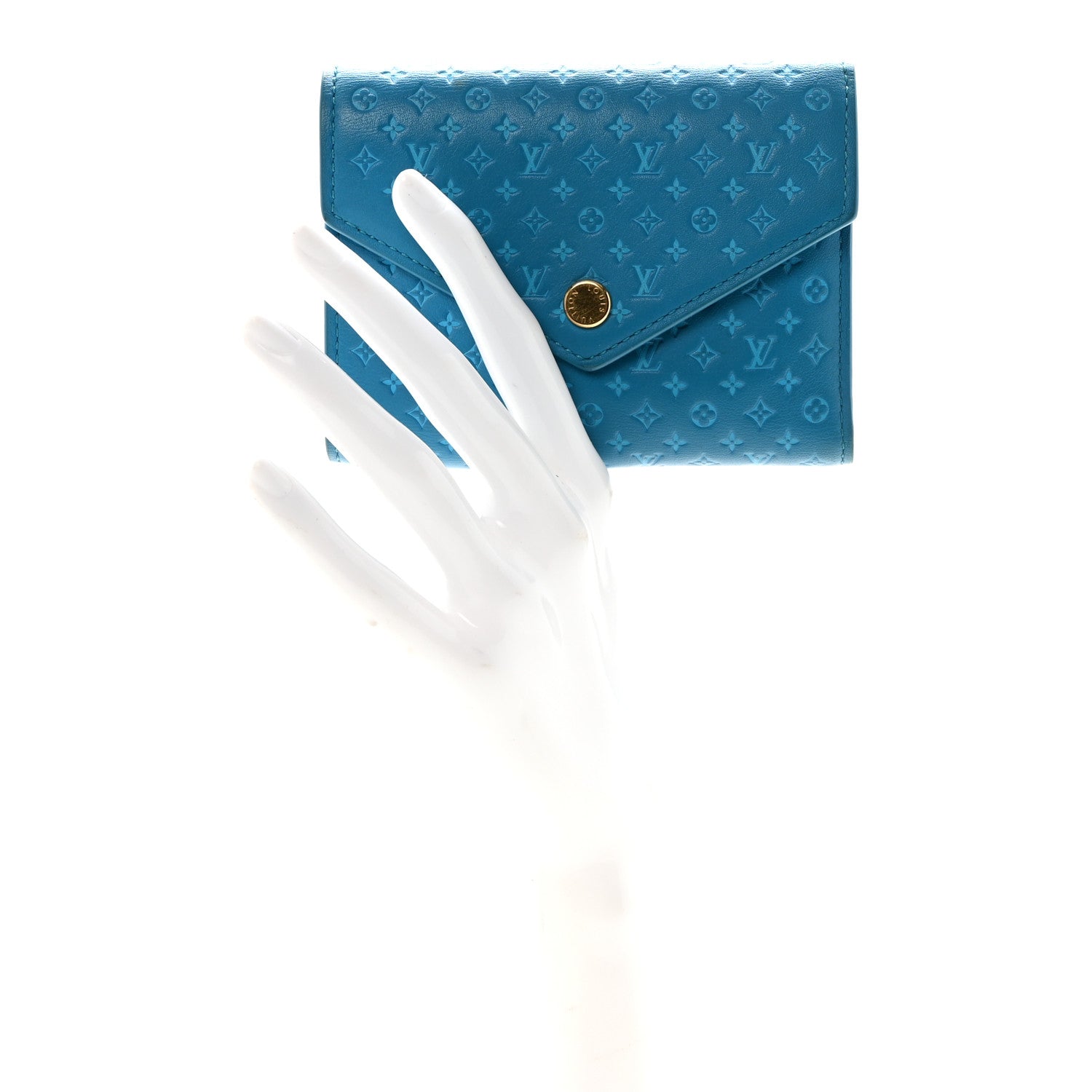 Louis Vuitton Calfskin Nanogram Embossed Victorine Wallet Bleu