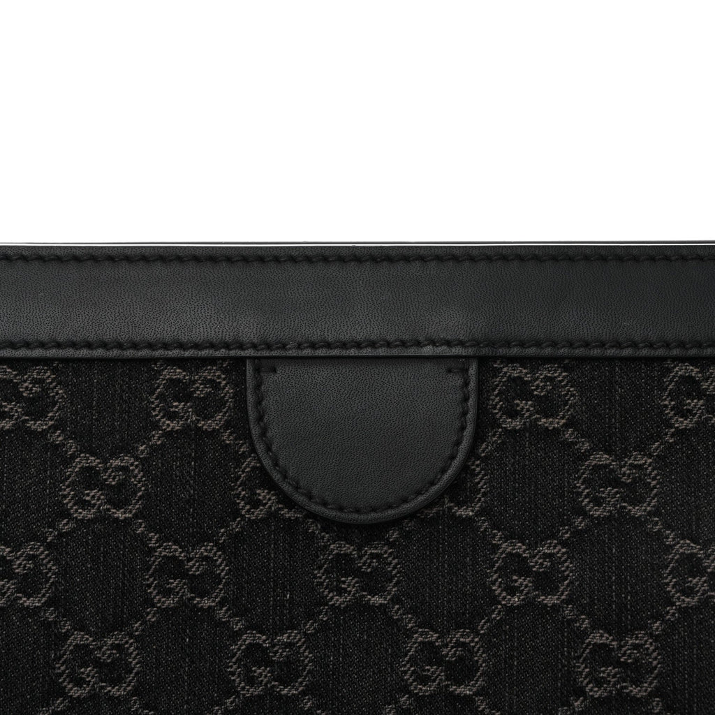 Gucci Jacquard Black Denim GG Monogram Chain Shoulder Bag Black Ivory