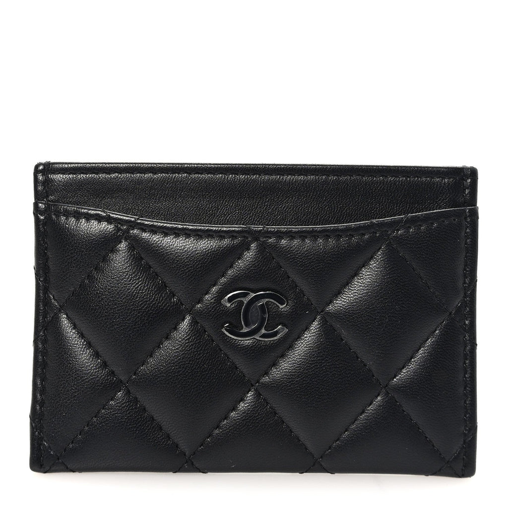 Pearly Lambskin Quilted Card Holder So Black