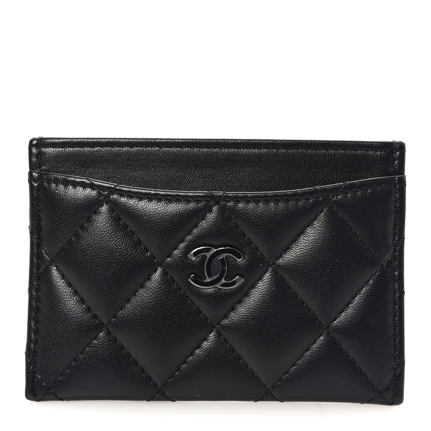 Pearly Lambskin Quilted Card Holder So Black