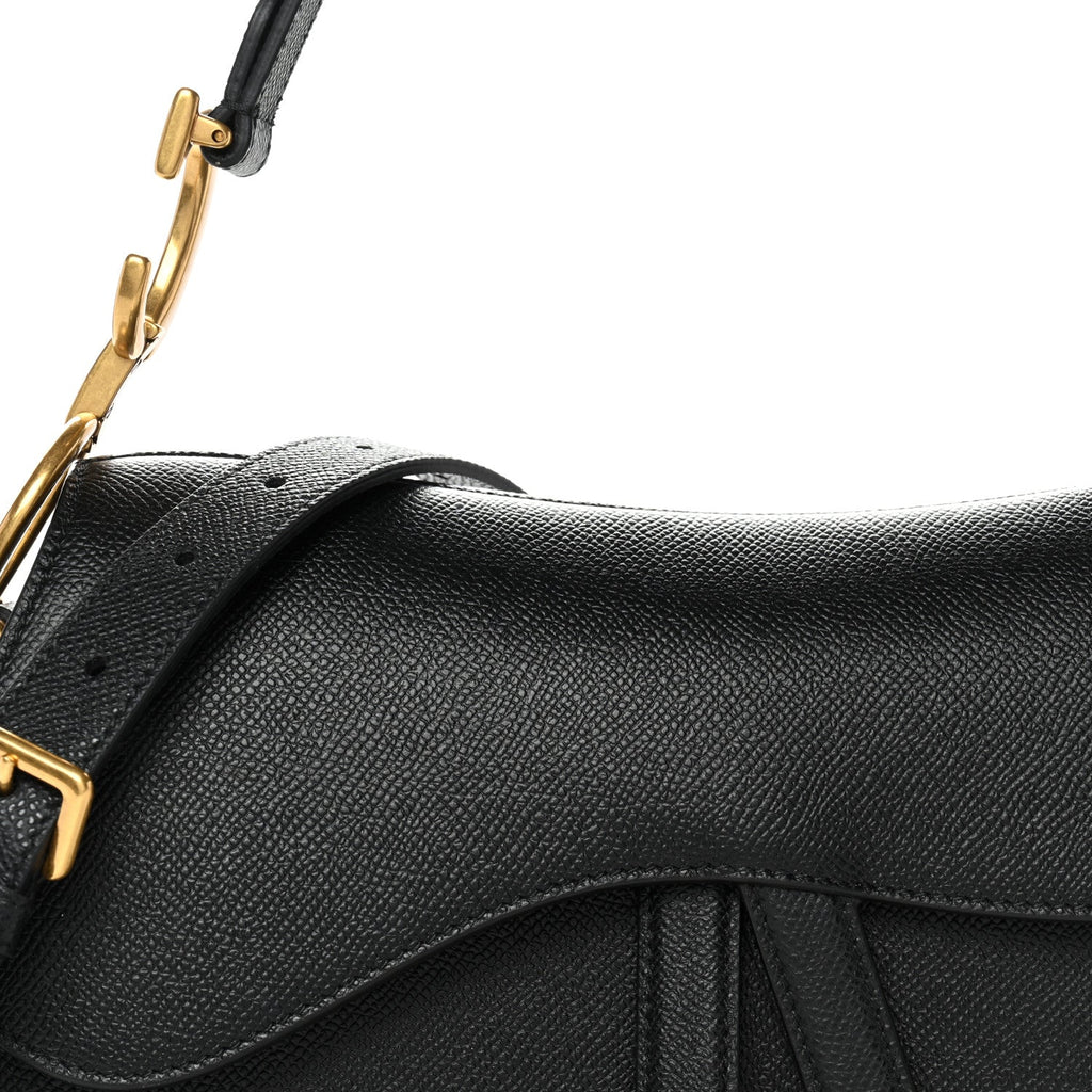 Christian Dior Grained Calfskin Saddle Bag With Strap Black