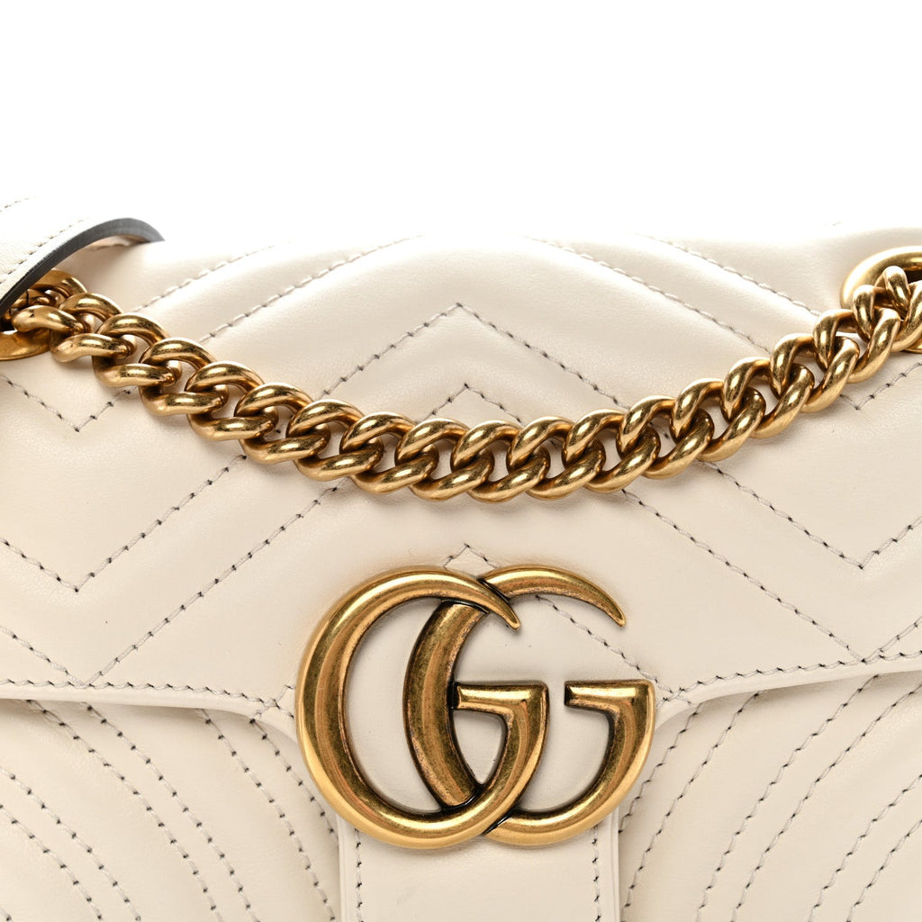 Gucci Calfskin Matelasse Mini GG Marmont Shoulder Bag White