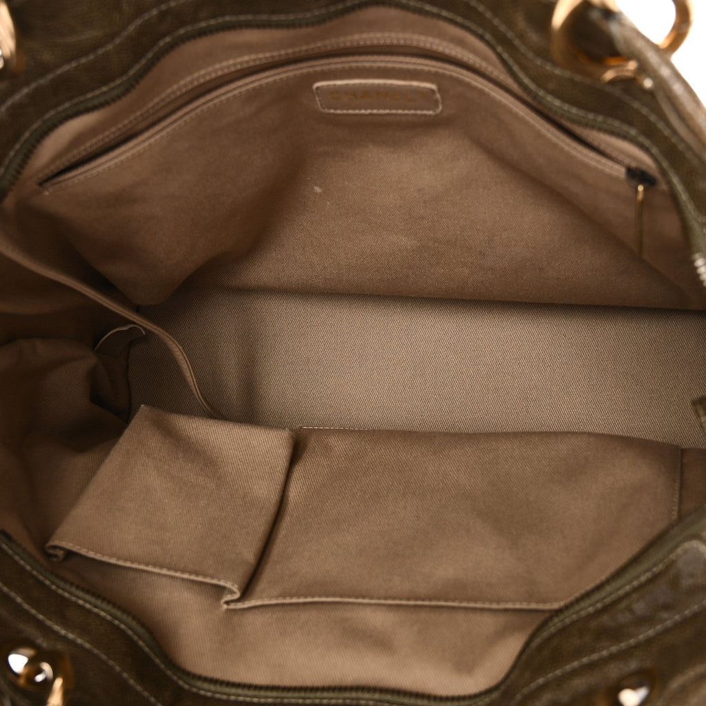 Chanel Crumpled Grained Calfskin Large Coco Pleats Tote Khaki