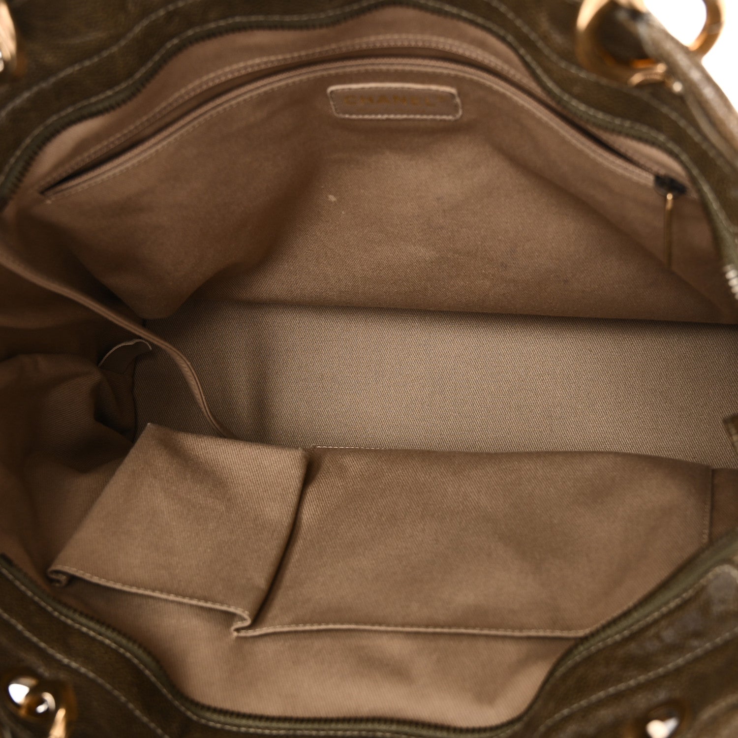 Chanel Crumpled Grained Calfskin Large Coco Pleats Tote Khaki