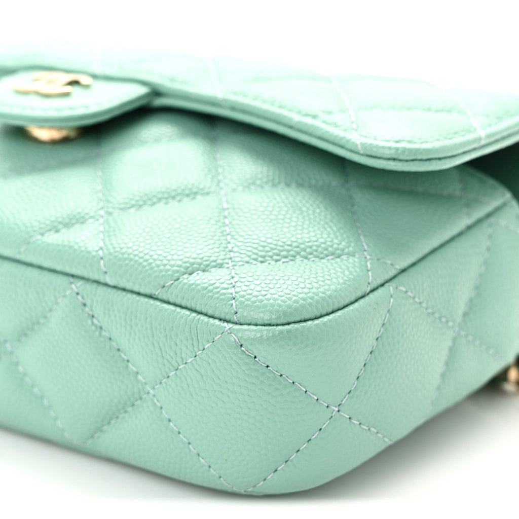 Chanel Caviar Quilted Flap Phone Holder With Chain Turquoise