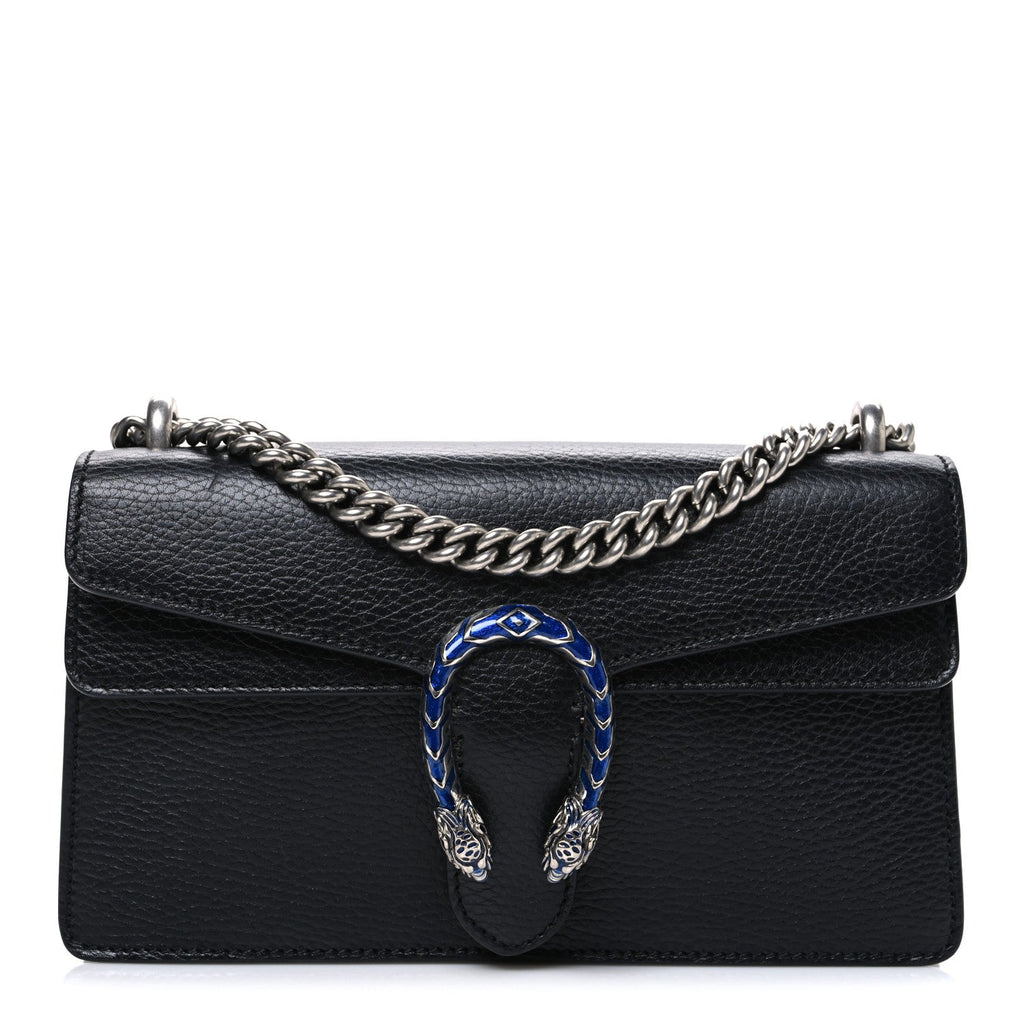 Gucci Dollar Calfskin Enamel Small Dionysus Shoulder Bag Black Electric Blue