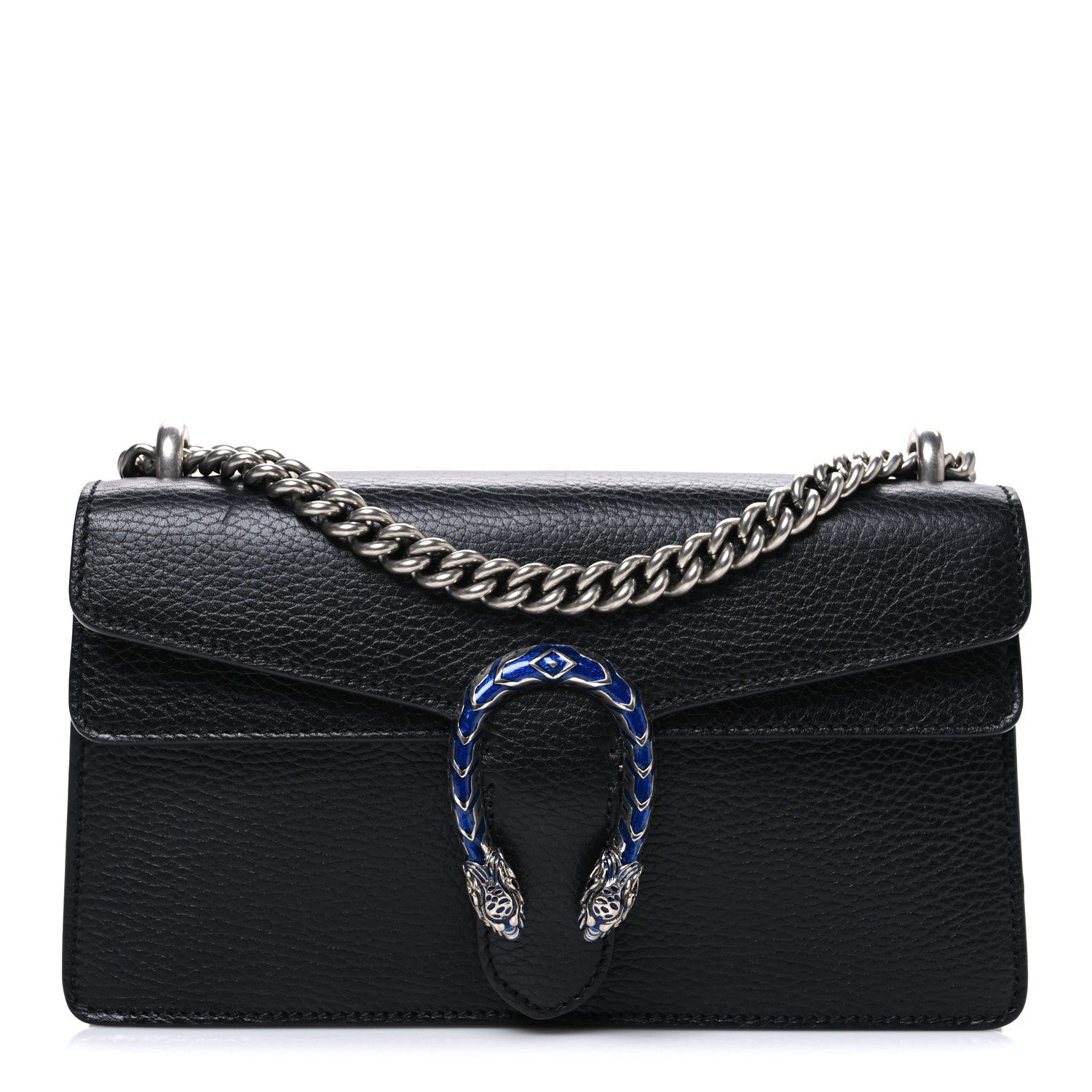 Gucci Dollar Calfskin Enamel Small Dionysus Shoulder Bag Black Electric Blue