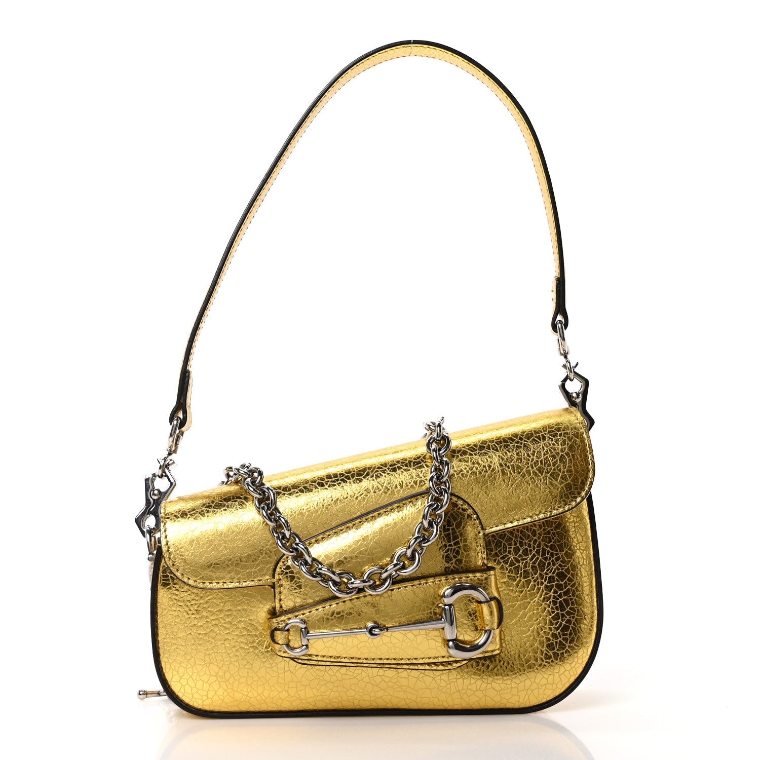 Gucci Metallic Demetra Mini Horsebit 1955 Asymmetric Shoulder Bag Gold