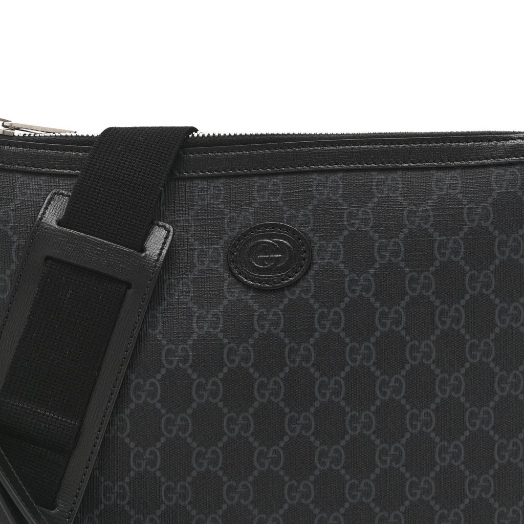 Gucci GG Supreme Monogram Azalea Calfskin Retro Interlocking G Wristlet Messenger Bag Black