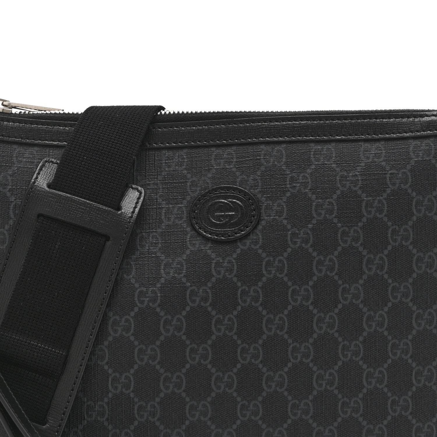 Gucci GG Supreme Monogram Azalea Calfskin Retro Interlocking G Wristlet Messenger Bag Black