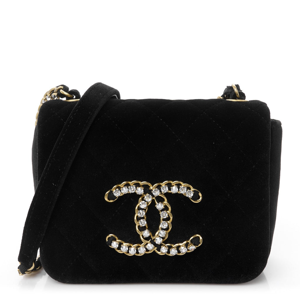 Chanel Velvet Quilted Crystal CC Mini Flap Black