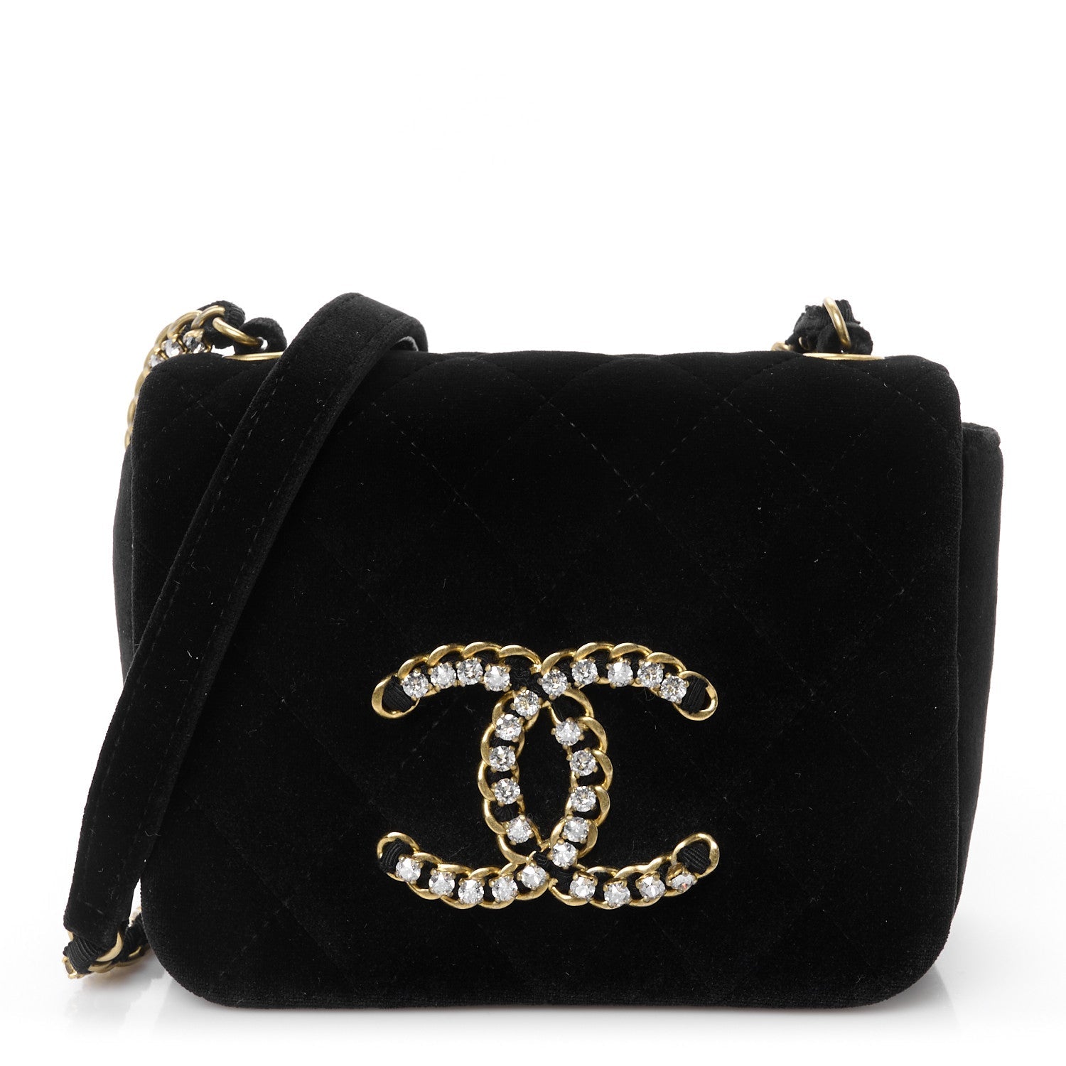Chanel Velvet Quilted Crystal CC Mini Flap Black