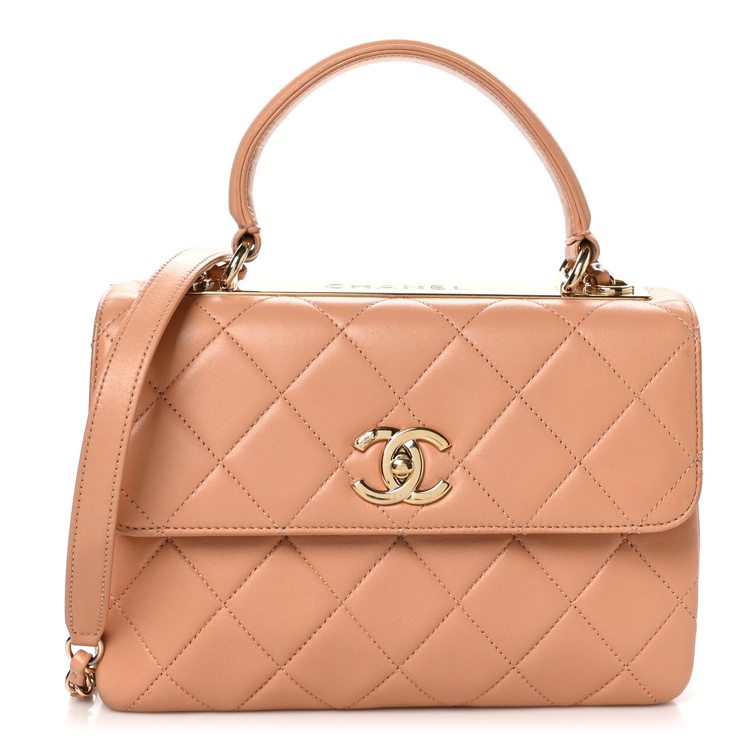 Chanel Lambskin Quilted Small Trendy CC Dual Handle Flap Bag Camel
