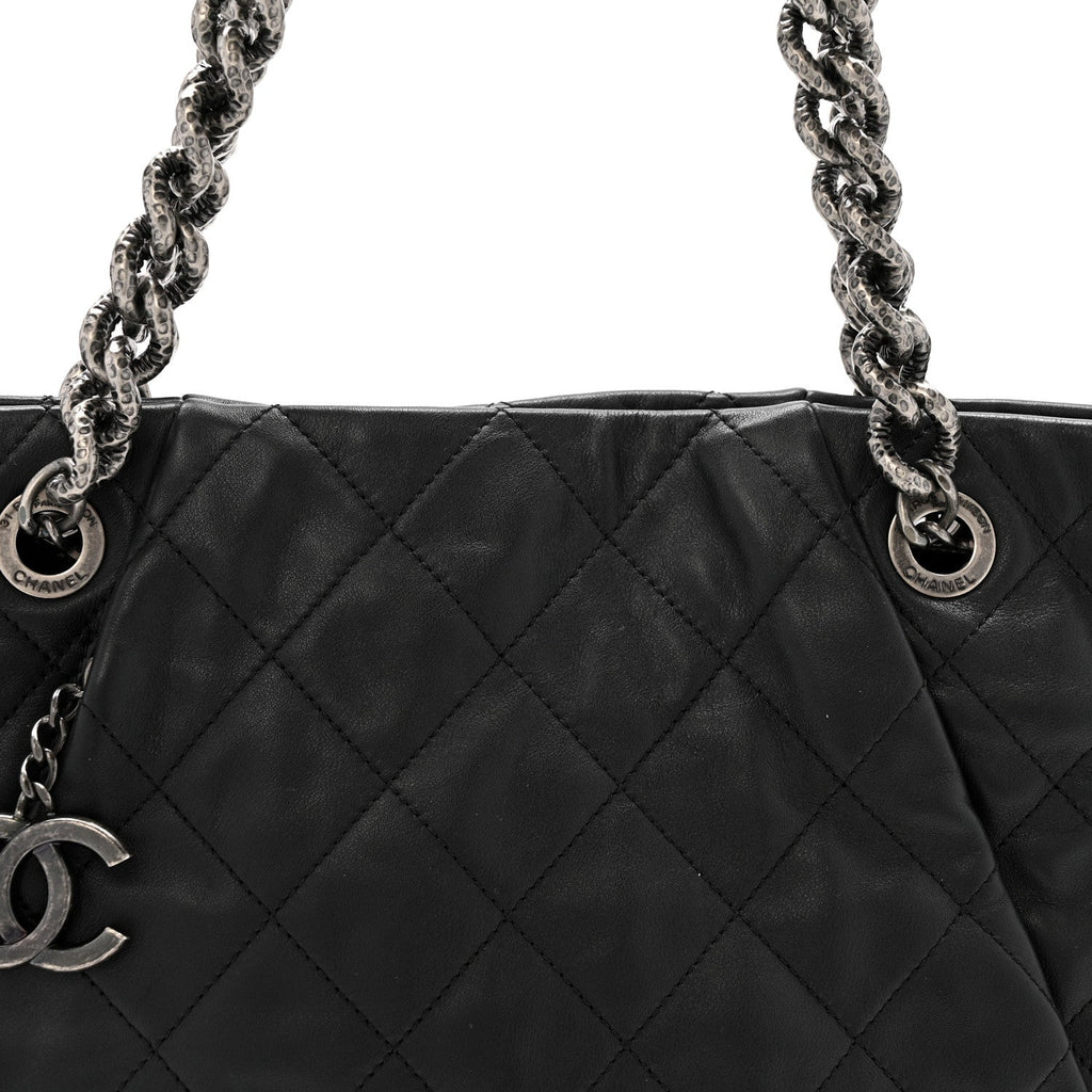 Chanel Calfskin Quilted Large Coco Pleats Tote Black