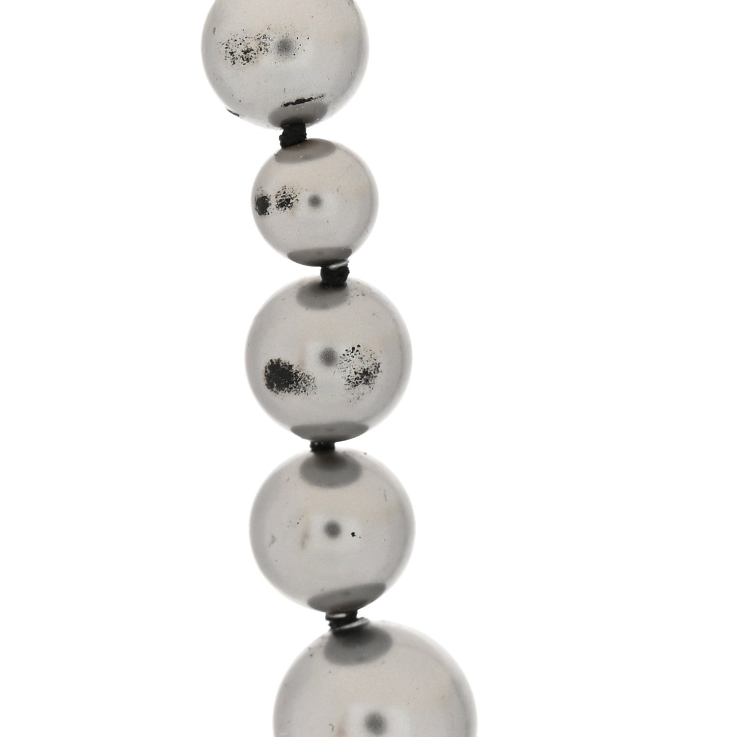 Crystal Baguette Graduated Pearl CC Short Necklace Silver Grey