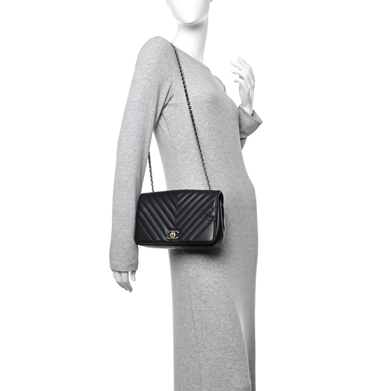 Chanel Calfskin Chevron Quilted Small Statement Flap Black