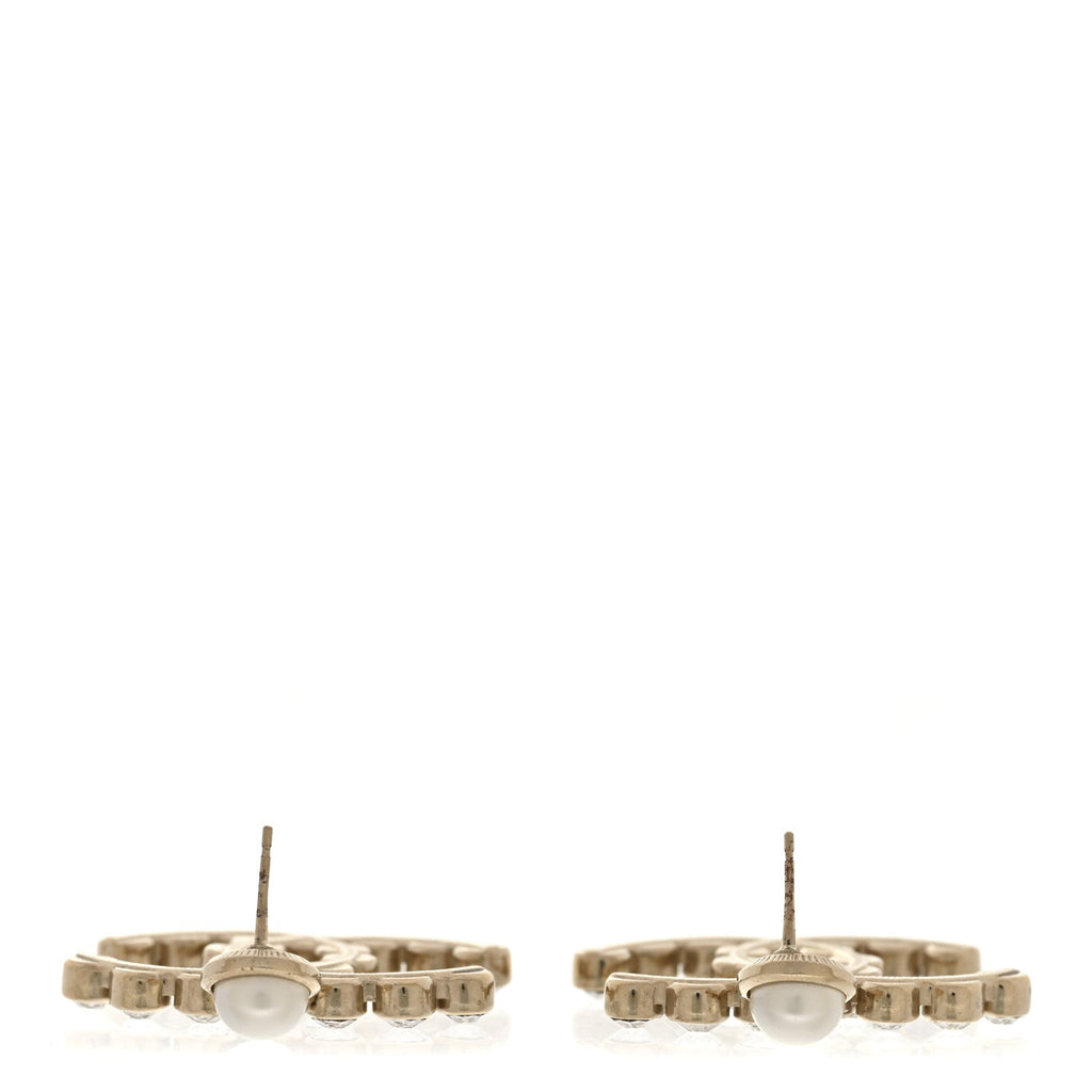 Crystal Pearl Large CC Drop Earrings Gold