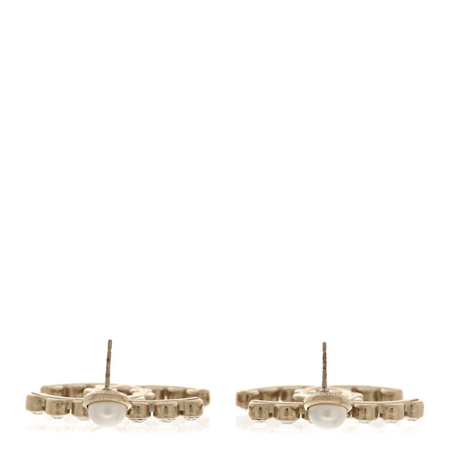Crystal Pearl Large CC Drop Earrings Gold