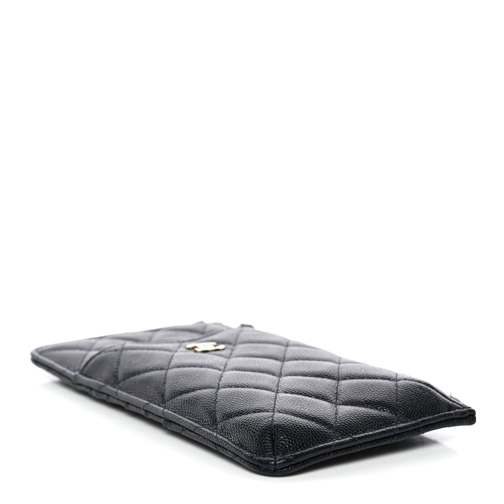 Caviar Quilted Classic Flat Wallet Pouch Navy