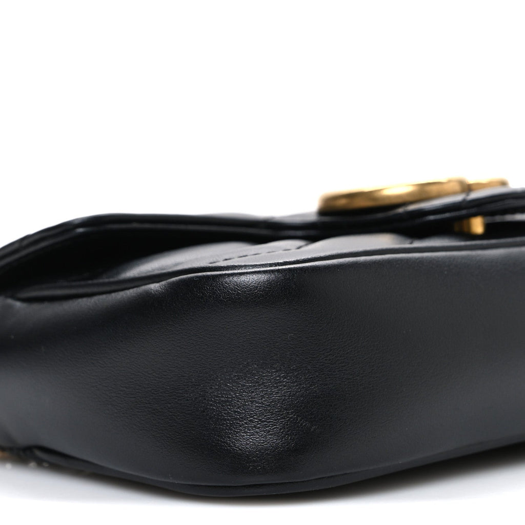 Gucci Calfskin Matelasse Super Mini GG Marmont Shoulder Bag Black