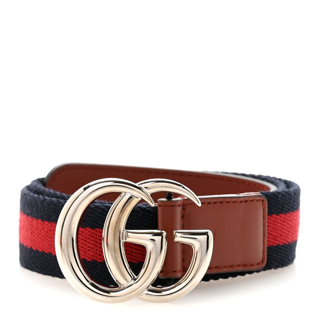Gucci Calfskin Nylon Double G Web Kids Belt L Red
