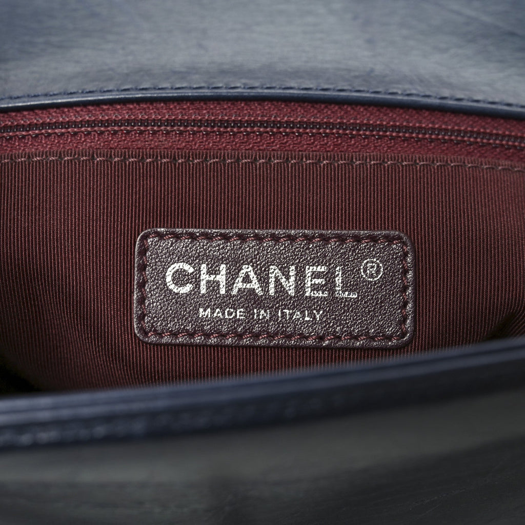 Chanel Glazed Calfskin Quilted New Medium Boy Chained Flap Navy