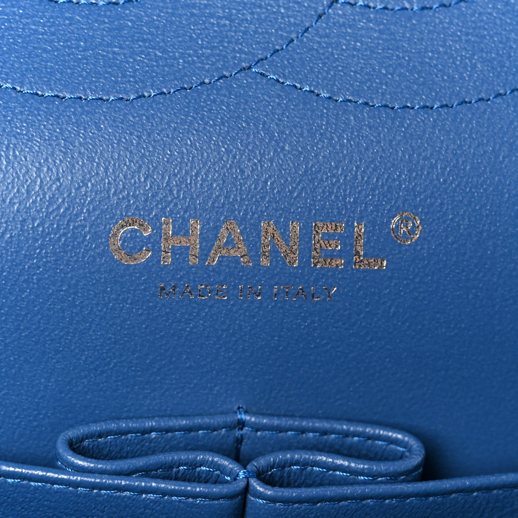 Chanel Caviar Chevron Quilted Jumbo Double Flap Blue