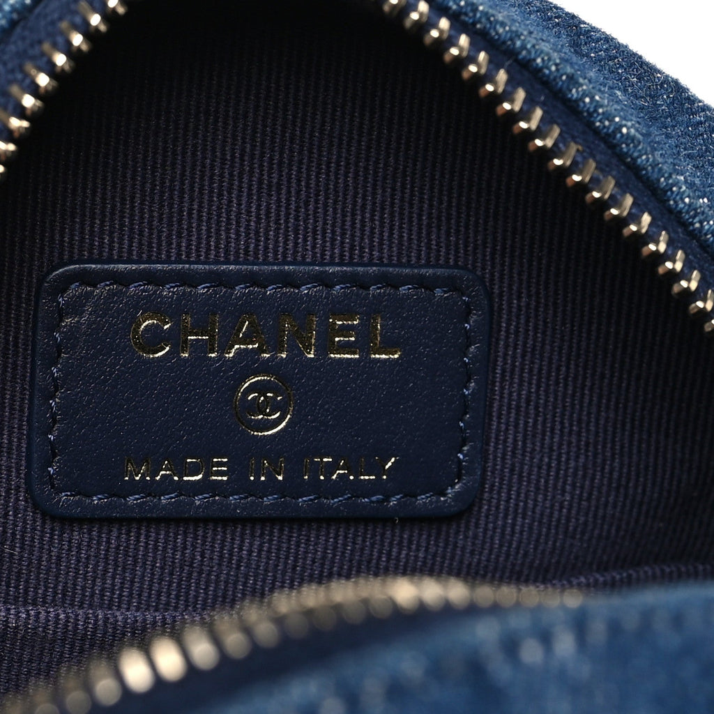 Chanel Denim Quilted Chanel 19 Round Clutch With Chain Blue