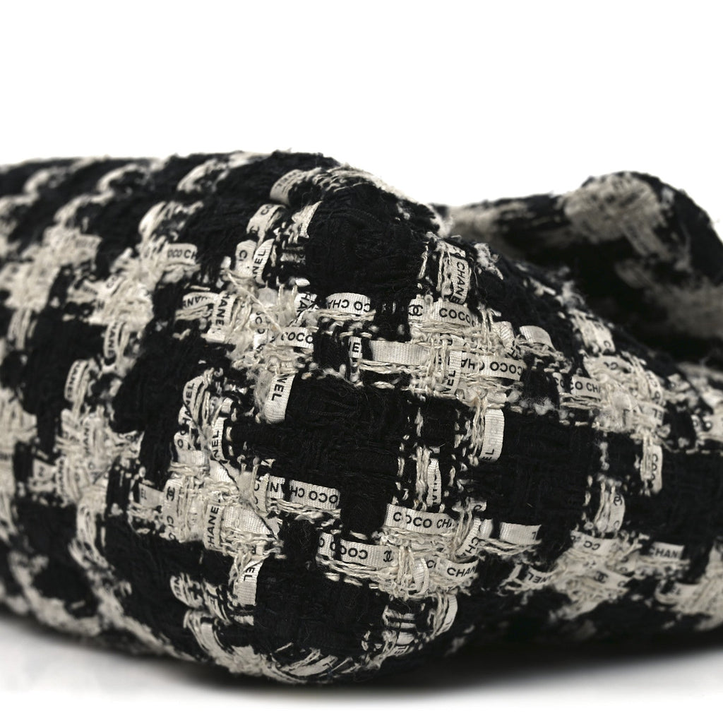 Chanel Tweed Quilted Large Chanel 19 Flap Black Ecru White