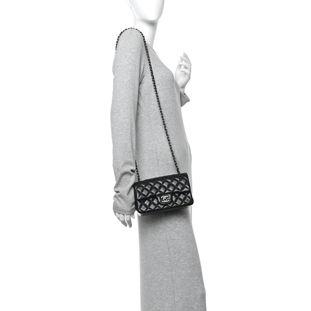 Chanel Lambskin Quilted Mini Rectangular Flap Black
