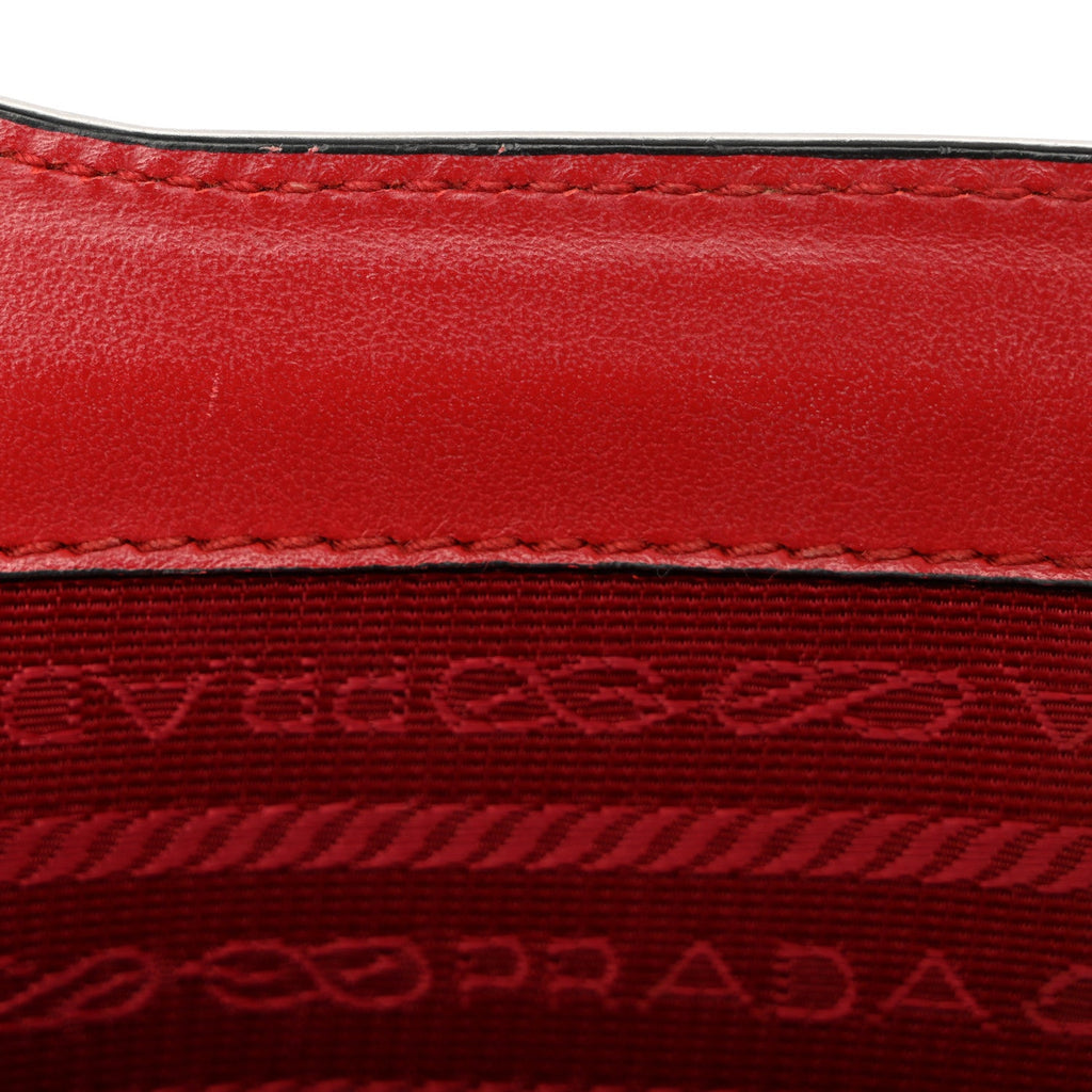 Prada Saffiano Turn Lock Chain Shoulder Bag Fuoco