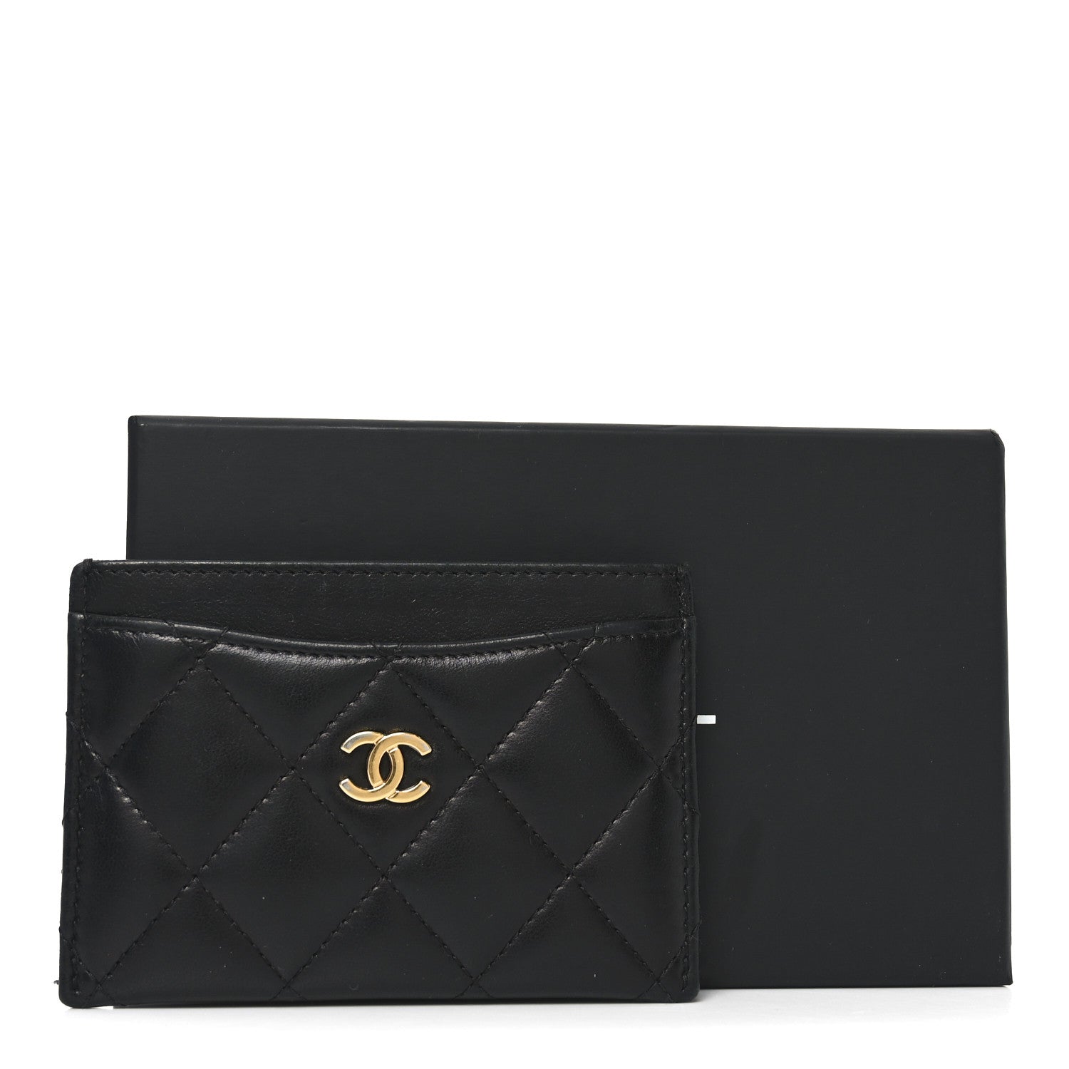 Lambskin Quilted Card Holder Black