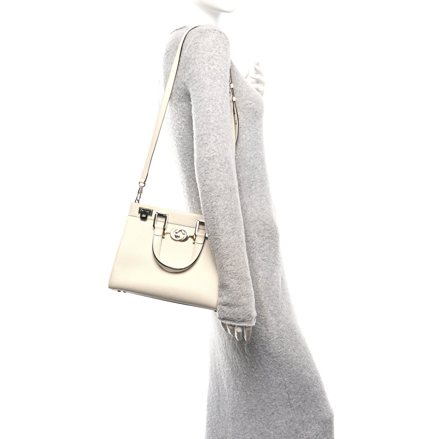Gucci Grainy Calfskin Small Zumi Top Handle Bag Mystic White