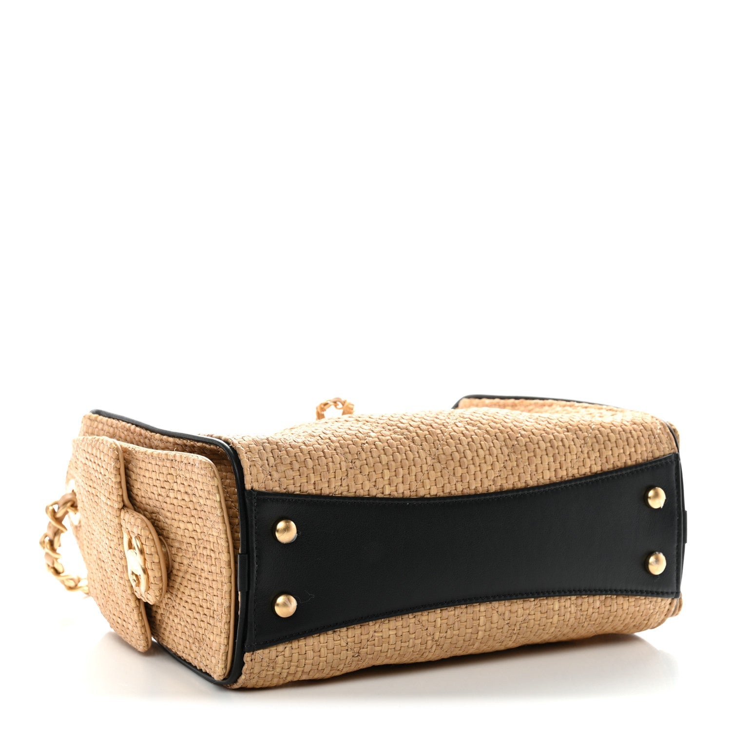 Chanel Braided Raffia Calfskin Quilted Mini Chanel 25 Handbag Beige Black