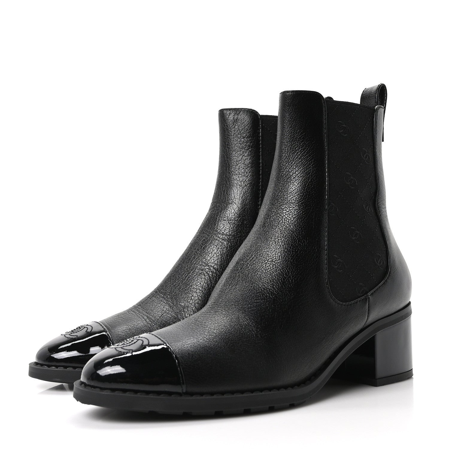 Calfskin Patent Cap Toe CC Short Boots 40 Black