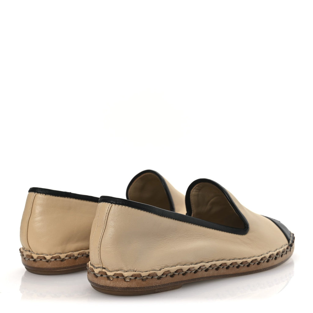 Lambskin Chain CC Mocassin Loafer Espadrilles 36 Beige Black