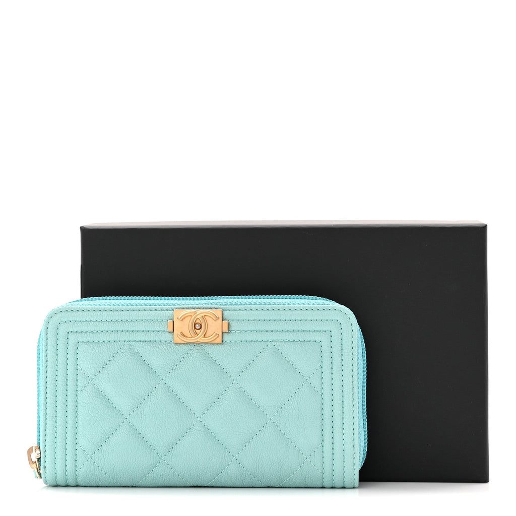 Caviar Quilted Small Boy Zip Around Wallet Light Blue