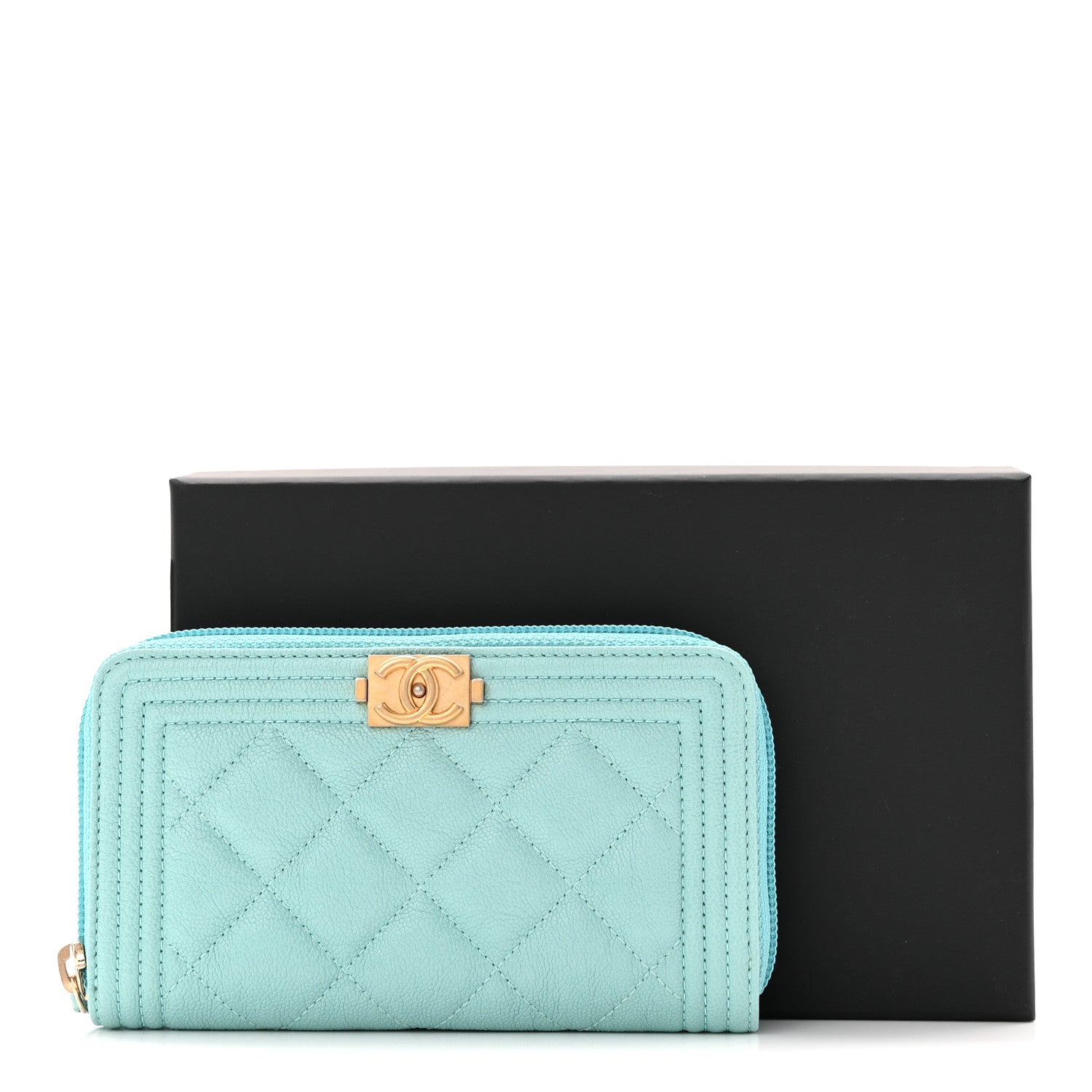 Caviar Quilted Small Boy Zip Around Wallet Light Blue