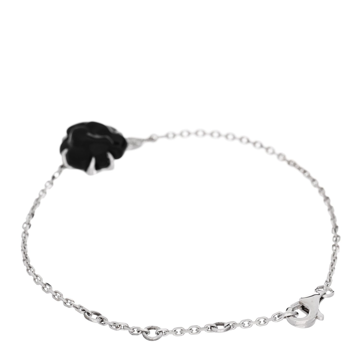 18K White Gold Diamond Black Onyx Camelia Sculpte Bracelet